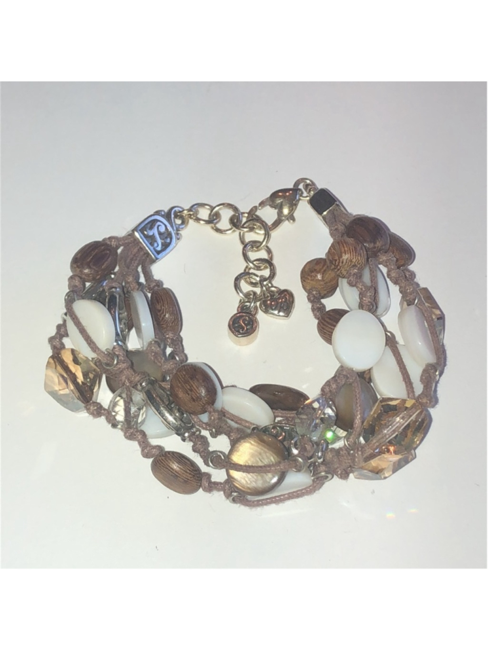 Brighton Riviera Brown Wood Shell Beaded Boho Multi Strand Bracelet